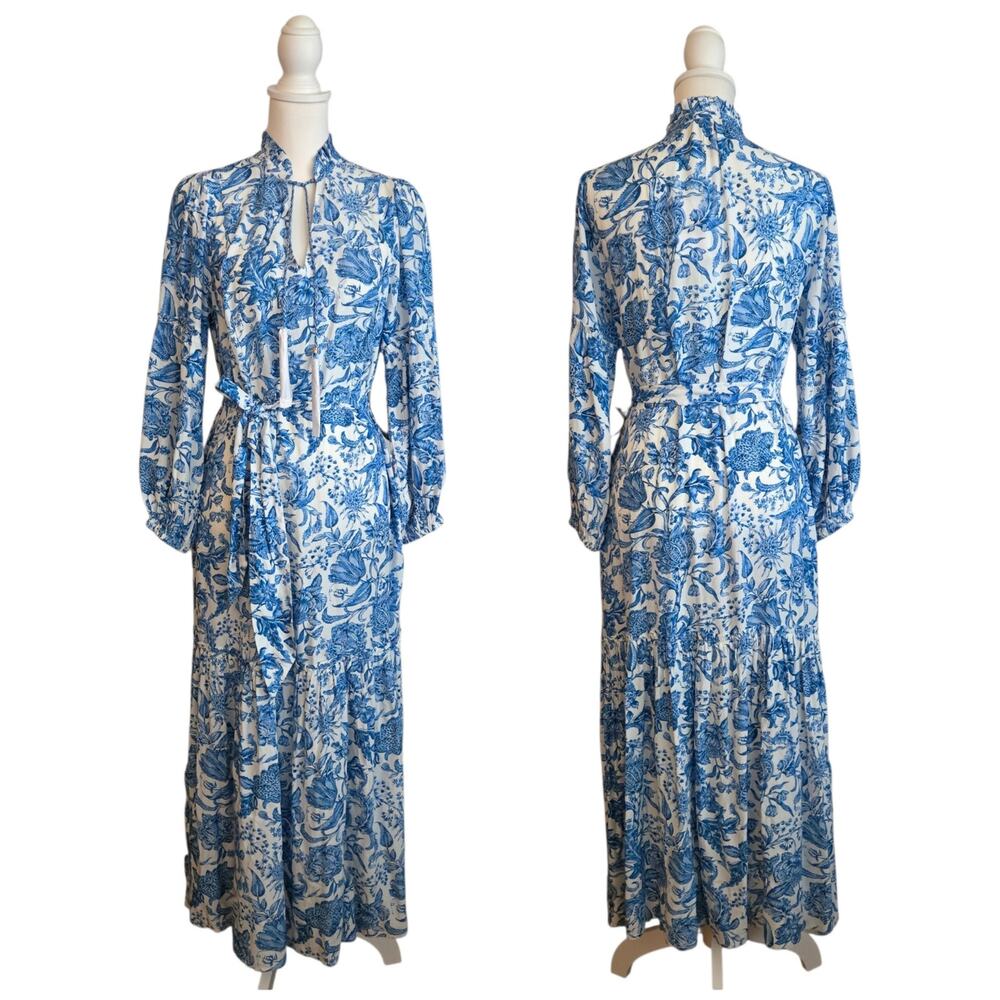Romantic Boho Nicoblu Waverly Maxi Dress in Porcelain Florals Size P8 NWT